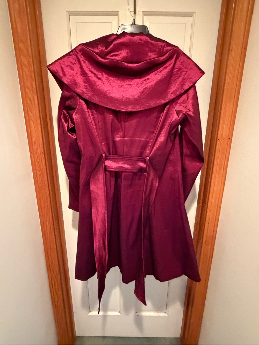 Mycra Pac Designer Wear Satin Burgundy Trench with Cape Collar